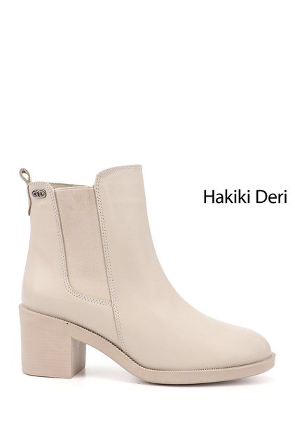 Women's Beige Zippered Thick Heeled Genuine Leather Chelsea Boots
