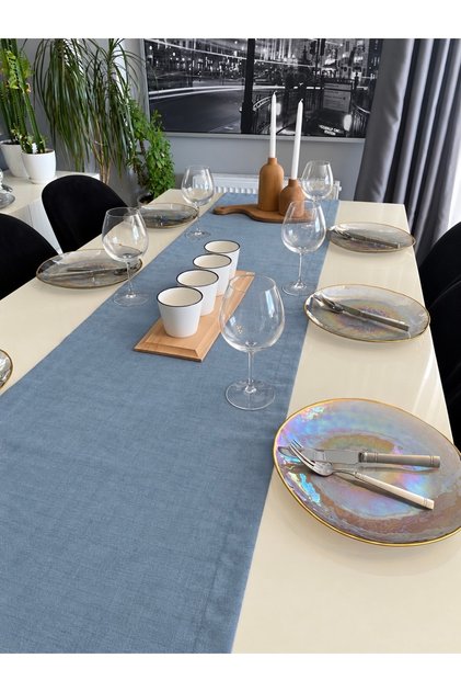 İnci Dertsiz Velvet Textured Runner Blue