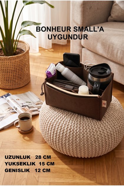 TEK SULUKLU CANTA ICI DUZENLEYICI KOYU KAHVE RENK 28 X 15 X 12 OLCULU ( UZUNLUK X YUKSEKLIK X GENISLIK )