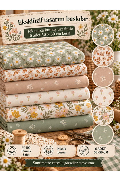 Set of 6 50x50 cm 100% Cotton Patchwork Fabric – For Sewing and Handicrafts