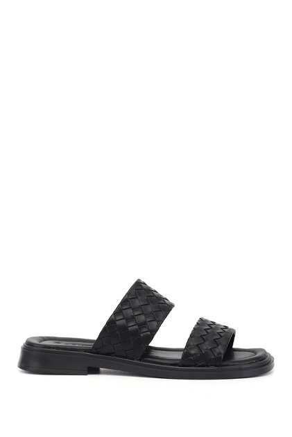 Women's Black Double Strappy Casual Shoes Slipper