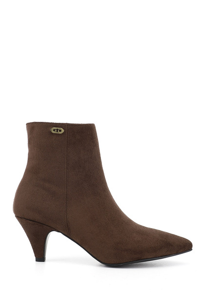 Women's Brown Suede Zippered Pointed Toe Thin Heeled Boots