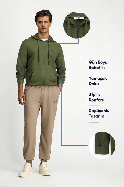 Hooded Regular Fit Zippered Printed Cotton Sweatshirt