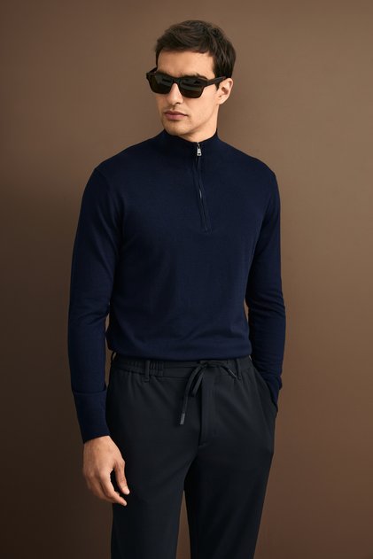 Opulent Men's Wool Blend Sweater Navy Blue
