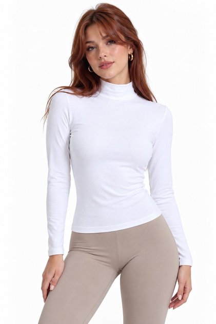 White Women's Half Turtleneck Long Sleeve Body/Blouse