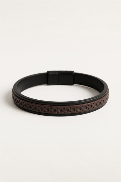 Textured Striped Men's Leather Bracelet Two-Color Design