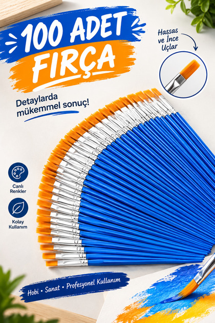 100 ADET FIRÇA, WORKSHOP ETKİNLİK BOYAMA, AKRİLİK, GUAJ, PARMAK BOYAMA