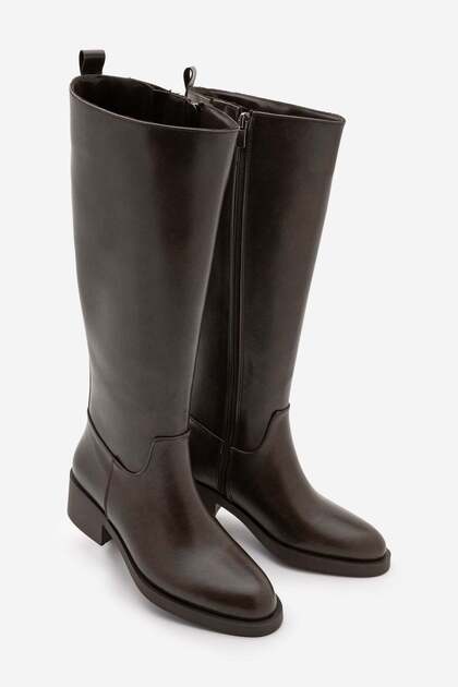 Women's Knee-High Zippered Classic Heeled Boots Lunces Brown