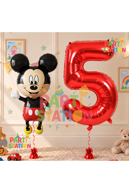 5 Year Old Birthday Mickey Mouse Balloon Set - Concept and Red Number Balloon