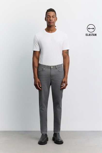 Men's Gray Vintage Washed Cotton Elastane Comfort Slim Fit Jean Trousers A62Y3532