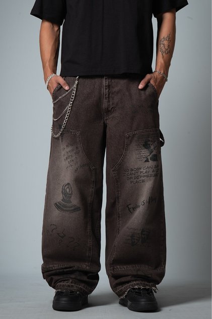 Black Tag Brown Wide Leg Super Baggy Men's Jean Pants