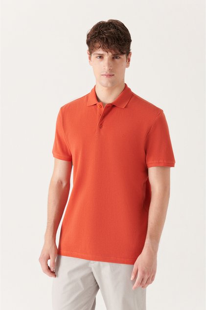 Men's Dark Orange 100% Cotton Cool Polo Collar T-Shirt E 001004