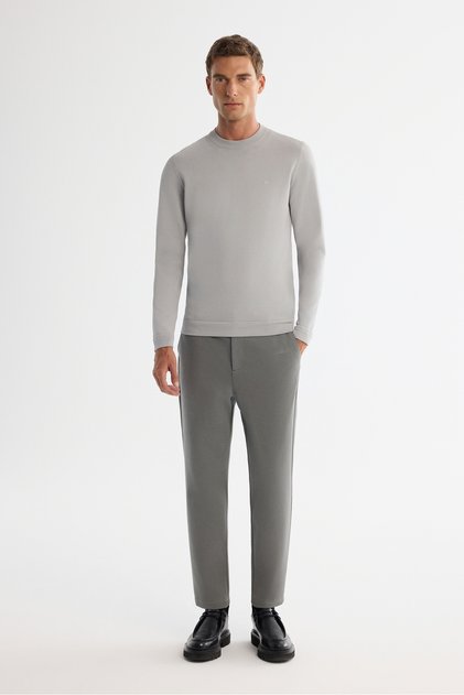 Men's Grey-Green Classic Waist Jersey Cotton Carrot Fit Trousers A42Y3061