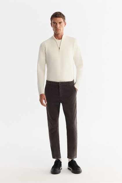 Men's Anthracite Classic Waist Thick Corduroy Chino Relaxed Fit Trousers A42Y3017