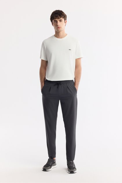 Men's Anthracite Elastic Waist Lace-Up Pleated Relaxed Fit Trousers A51Y3252