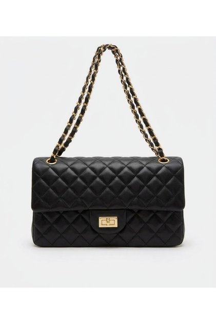 Black Large Quilted Knitted Chain Women's Hand and Shoulder Bag