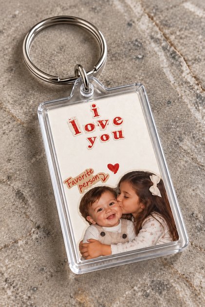I Love You Yazılı Kişiye Özel Fotoğraflı Anahtarlık