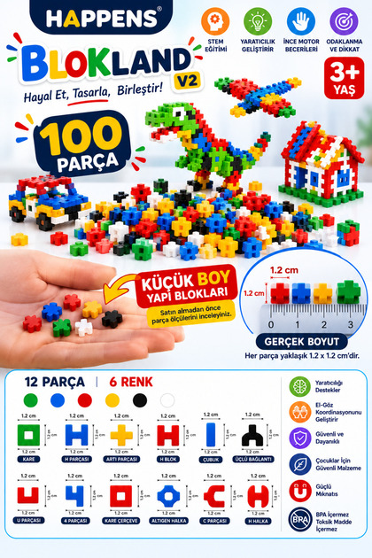 100 Parça Eğitici Yapı Blokları puzzle blockland – STEM Zeka ve Yaratıcılık Geliştirici İnşa Oyuncağı pixel blok