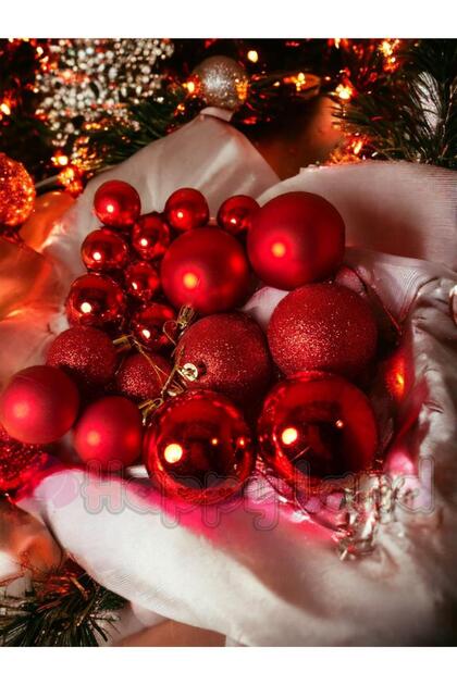 Christmas Tree Ornament 18 Pieces Red Christmas Ball Set (6 Pieces 6cm, 6 Pieces 4cm, 6 Pieces 3cm) Balls