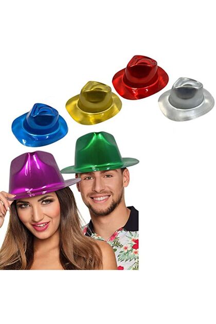 Karışık Renklerde Kovboy Tarz Plastik Parti Şapkası Yetişkin 6 Adet