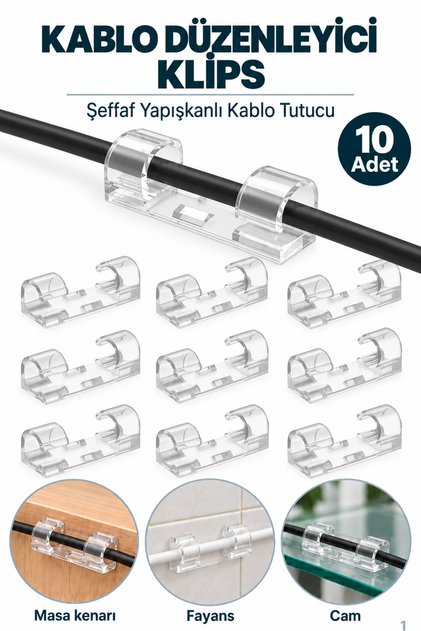 10 Adet Kablo Düzenleyici Klips Duvar Fayans Cam Kablo Tutucu Yapışkanlı Klips Kablo Sabitleme