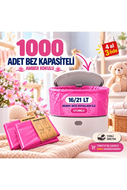 16Lt Çöp Kutuları Ile Uyumlu 1000 Adet Bebek Bezi Kapasiteli Kokulu 2 Paket Muadil Yerli Çöp Poşeti