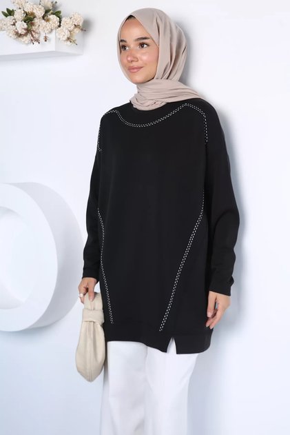 Crew Neck Hijab Tunic with Stitching Detail