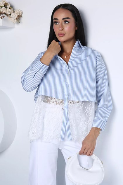 Women's Lace Detailed Striped Shirt