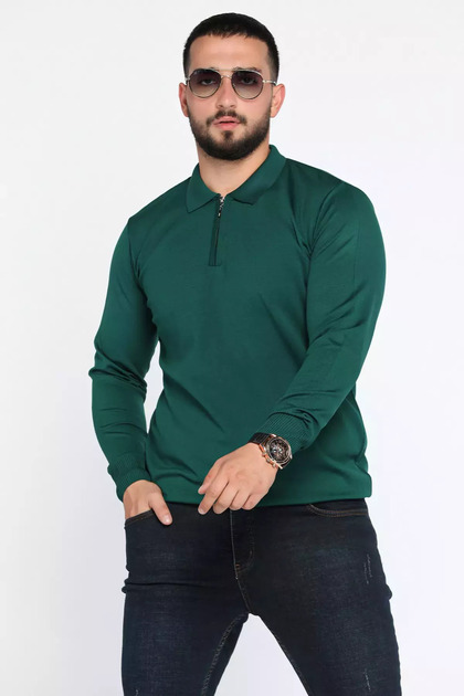 Polo Neck Half Zip Men's Knitwear Sweater