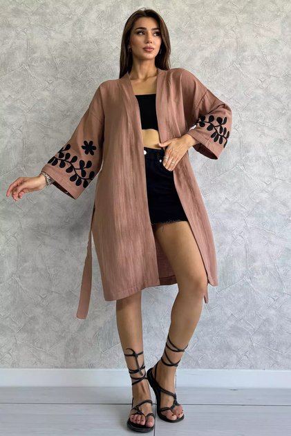Belted Embroidered Women's Kimono