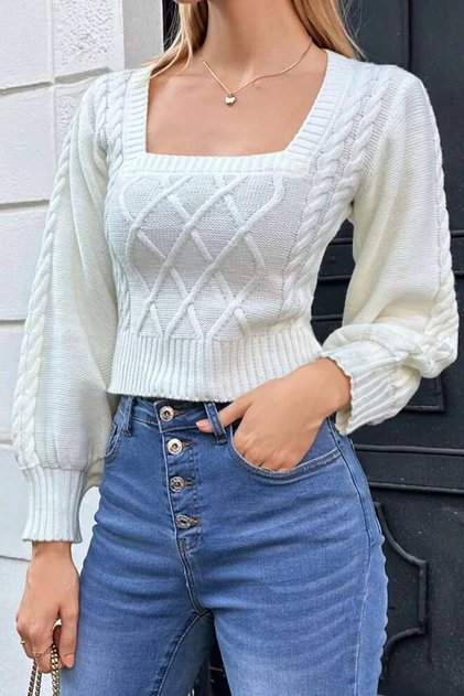 Gülseli Square Collar Knitted Patterned Women's Sweater