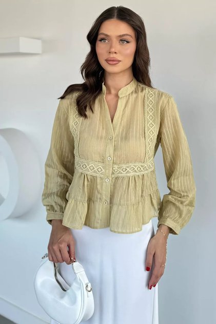 Women's Self-Line Patterned Embroidery Detailed Shirt