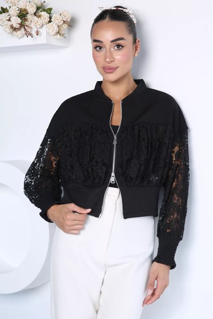 Women's Front Zipper Lace Crop Top Jacket