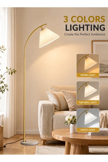 مصباح أرضي LED إبداعي بتصميم شمالي من Glanfen بثلاثة ألوان، مصباح قائم حديث بقوة 12 واط مع غطاء قماشي سميك لغرفة المعيشة وغرفة النوم، مقاس 26×26×165 سم، ذهبي اللون