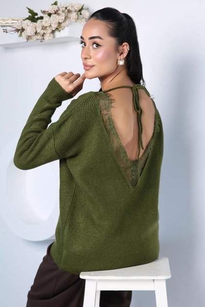 Gülseli Women's Knit Sweater with Lace Detail on the Back