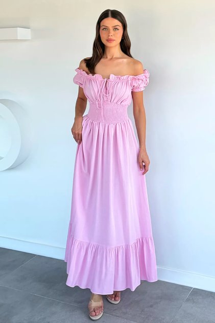 Women's Shoulder Ruffle Elastic Waist Dress
