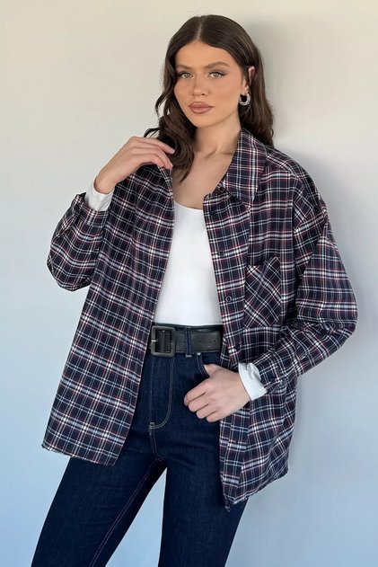 Gülseli Women's Plaid Patterned Loose Shirt