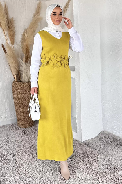 Rose patterned knitted dress shirt hijab two-piece set