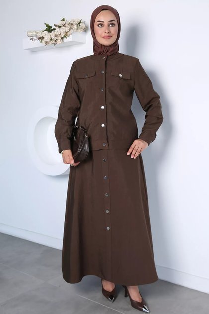 Front Snap Jacket Skirt Hijab Double Set