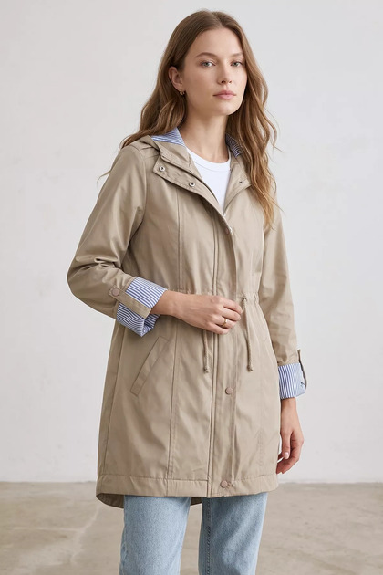 Women's Hooded Stripe Detailed Trench Coat