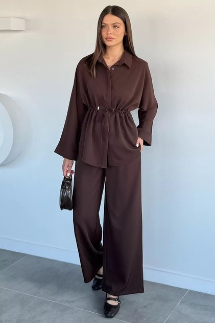 Gülseli Women's Elastic Waist Pants and Tie-Waist Shirt Double Set