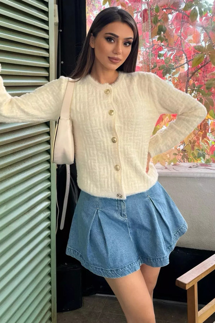 Embossed Pattern Bearded Women's Knitwear Cardigan