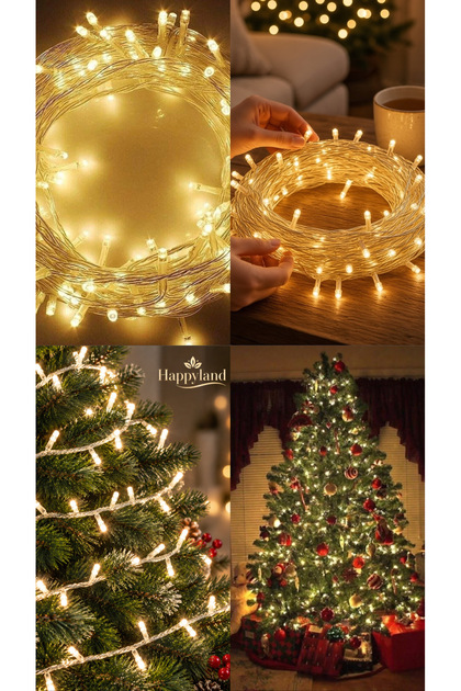 1 Adet Noel Ağaç Süsü Sarkıt Işık Şeffaf Kablolu 100 Ledli Günışığı 10 Mt Led