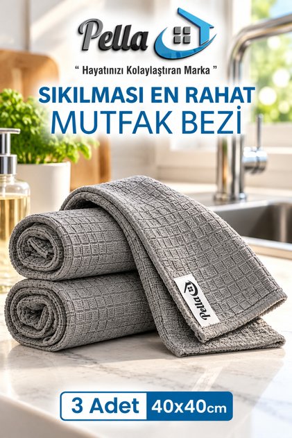 Premium 3-Pack Gray Checkered Kitchen Cloth 40X40 cm – Countertop Cleaning