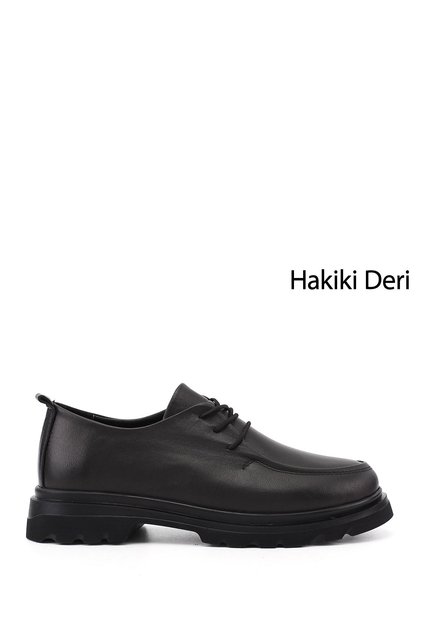 Women's Black Lace-Up Genuine Leather Comfort Shoes