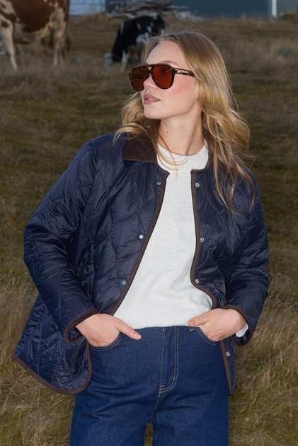 Waterway Patterned Velvet Detailed Quilted Coat