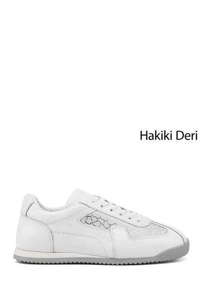 Women's White Rubber Laced Genuine Leather Sneaker