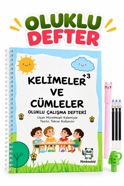 Sihirli Kalemli Oluklu(Kabartmalı)Etkinlikli Kelimeler ve Cümleler Defteri Güzel Yazı, Yazı Düzeltme