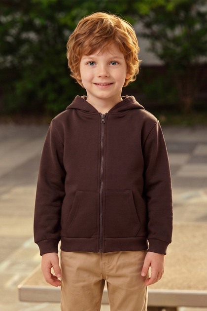 3 Thread Hooded Zippered Unisex Kids Sweatshirt