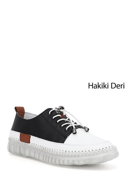 Women's Black Lace-Up Genuine Leather Sneaker